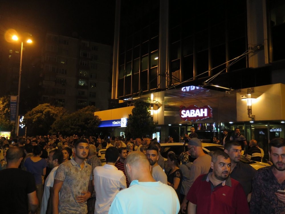 A large anti-coup crowd gathered outside Turkuvaz Media's headquarters in Istanbul on July 15, 2016.