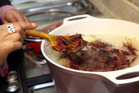 Moudi al-Miftah cooks locust at her home in Al-Ahmadi, some 35 kilometers south of Kuwait City, on Jan. 25, 2020. (AFP Photo)