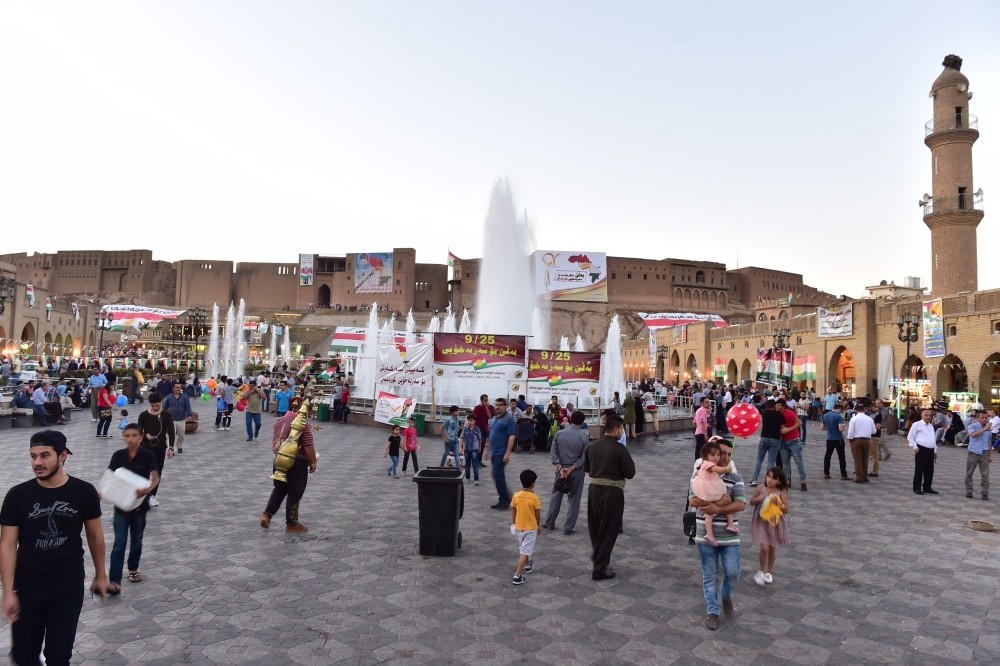 Locals in Irbil seen at a square in the city ahead of the KRG's referendum, which is set to take place today.