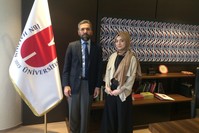 Prof. Dr. Recep u015eentu00fcrk with Daily Sabah reporter u015eeyma Nazlu0131 Gu00fcrbu00fcz