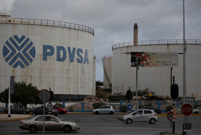 The logo of Venezuelan oil company PDVSA is seen on a tank at Isla refinery in Willemstad on the island of Curacao April 22, 2018. (Reuters Photo)
