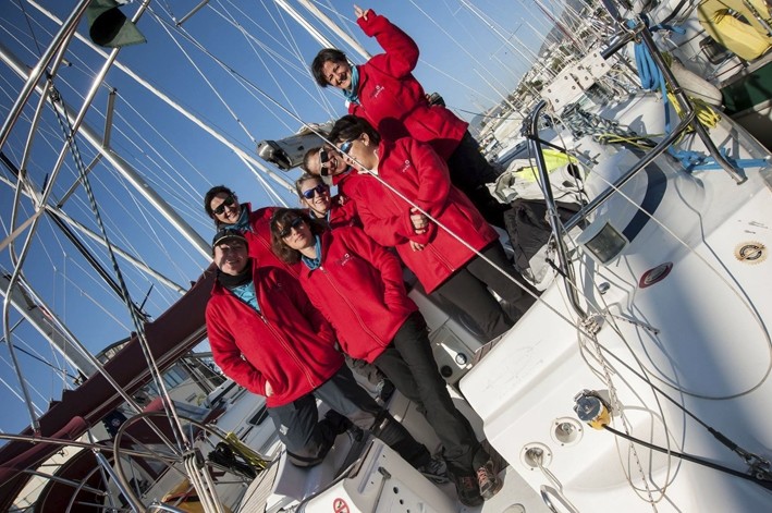 The groupu2019s female sailors on board. Coming from different professions, the group members share the same passion for sea.