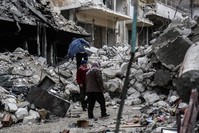 A hospital in southern Idlib's Ariha was rendered unusable when Russian jets hit the district. (AA Photo)