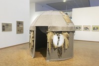 u201cToprak Evu201d (Clay House) (1974) is a portable tent used by nomads in Turkey. The artist refers to the homeland with this work.