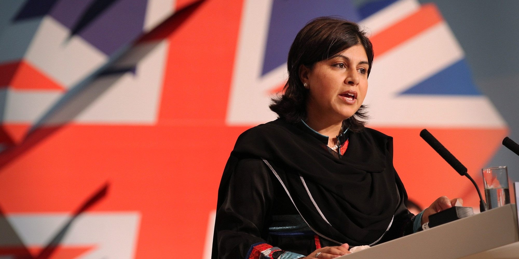 Conservative Co-Chairman Sayeeda Warsi speaks to delegates at the Conservative Party Conference at the International Convention Centre on October 3, 2010 in Birmingham, England. 