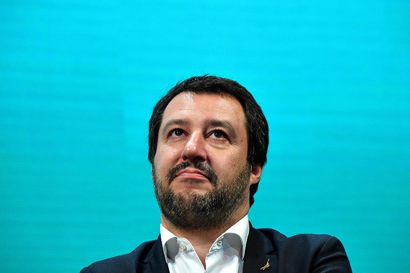 Italy's Interior Minister and deputy PM Matteo Salvini attends a meeting with the Italian Confesercenti ( Association of commercial businesses ) on June 13, 2018 in Rome. (AFP Photo)