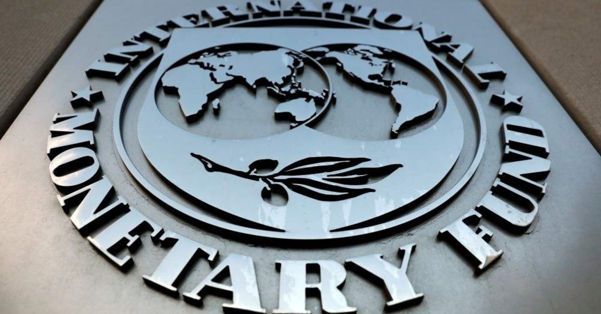 The International Monetary Fund logo seen outside its headquarters building, Washington. Sept. 4, 2018. (Reuters Photo)