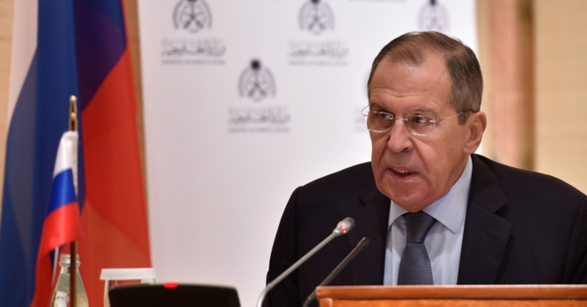 Russian Foreign Minister Sergei Lavrov gives a joint press conference with with the Saudi minister of state for foreign affairs at the Royal Hall of the Saudi capital Riyadh's King Khalid International Airport on March 4, 2019.(AFP Photo)