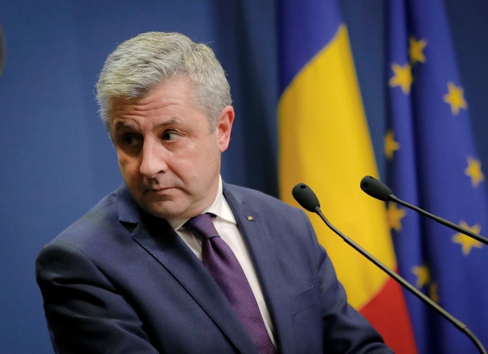 Romanian Justice Minister Florin Iordache announces his resignation during a media briefing in Bucharest, Romania, Feb. 9.