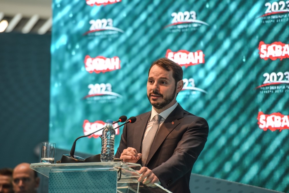 Treasury and Finance Minsiter Berat Albayrak delivers a speech at the opening ceremony of ,Vision 2023 Great Turkey Summit, in Istanbul yesterday.