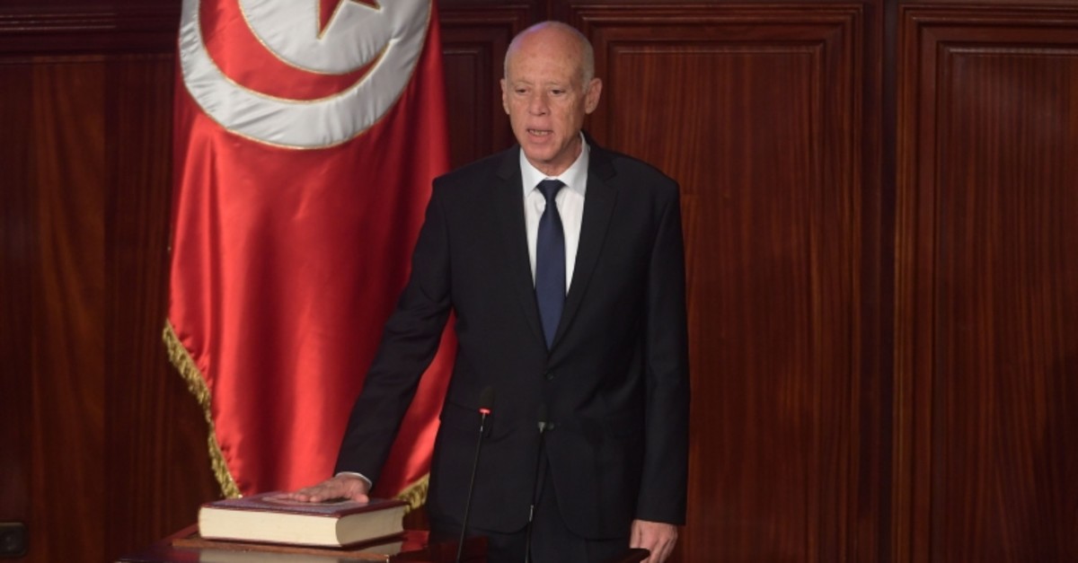 Tunisia's new President Kais Saied takes the oath of office in Tunis, Oct. 23, 2019. (AFP Photo)
