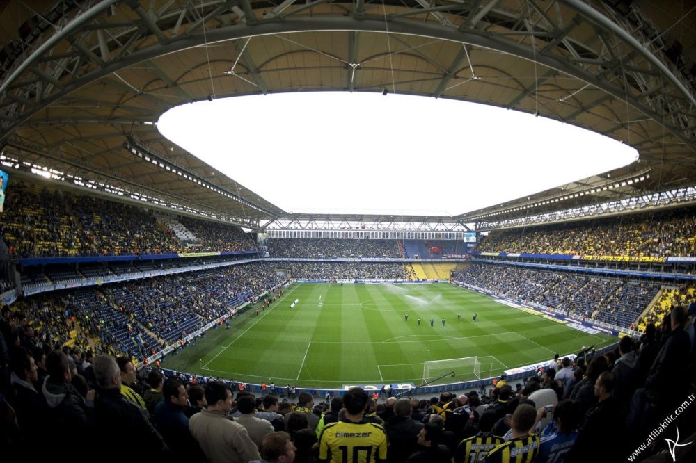 Fans at one of Turkey's leading football clubs Fenerbahu00e7e's u015eu00fckru00fc Sarau00e7ou011flu stadium.