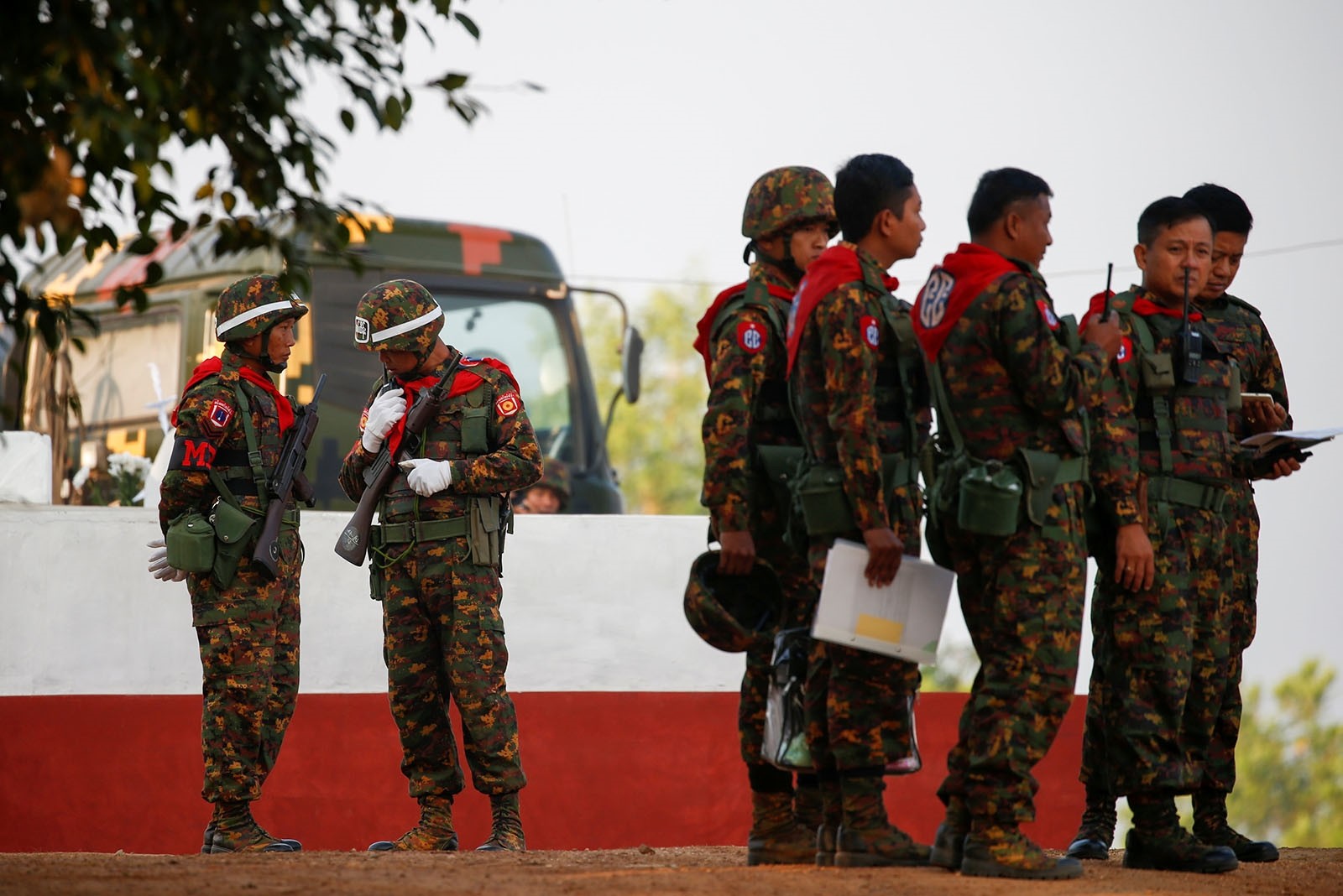 Myanmar military troops take part in a military exercise at Ayeyarwaddy delta region in Myanmar, February 2, 2018.