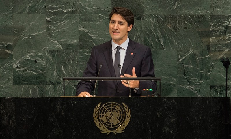 Canadian Prime Minister Justin Trudeau addresses the United Nations General Assembly, at U.N. headquarters, Thursday, Sept. 21, 2017 (AP Photo)