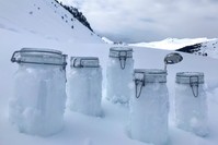 This undated photo provided by the 'Helmholtz centre for polar and marine research the Alfred Wegener institute' shows snow samples from Tschuggen, Switzerland, locked and ready for transport to Davos (AP Photo)
