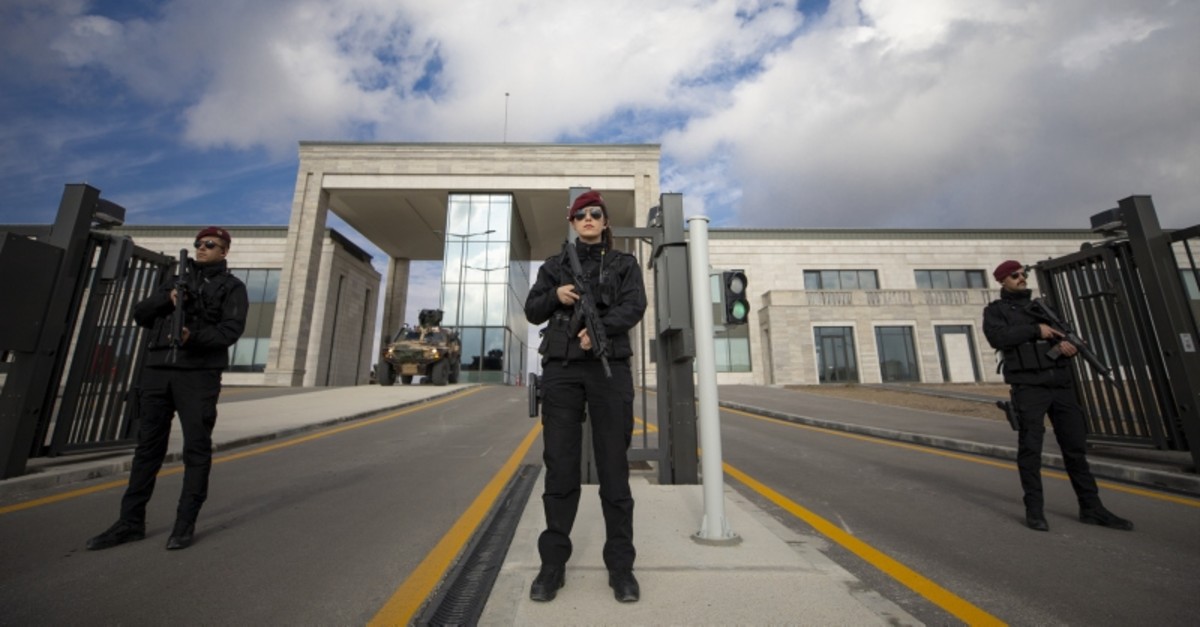 Security guards keep watch at the entrance of Turkey's new intelligence headquarters in Etimesgut, Ankara (AA Photo)