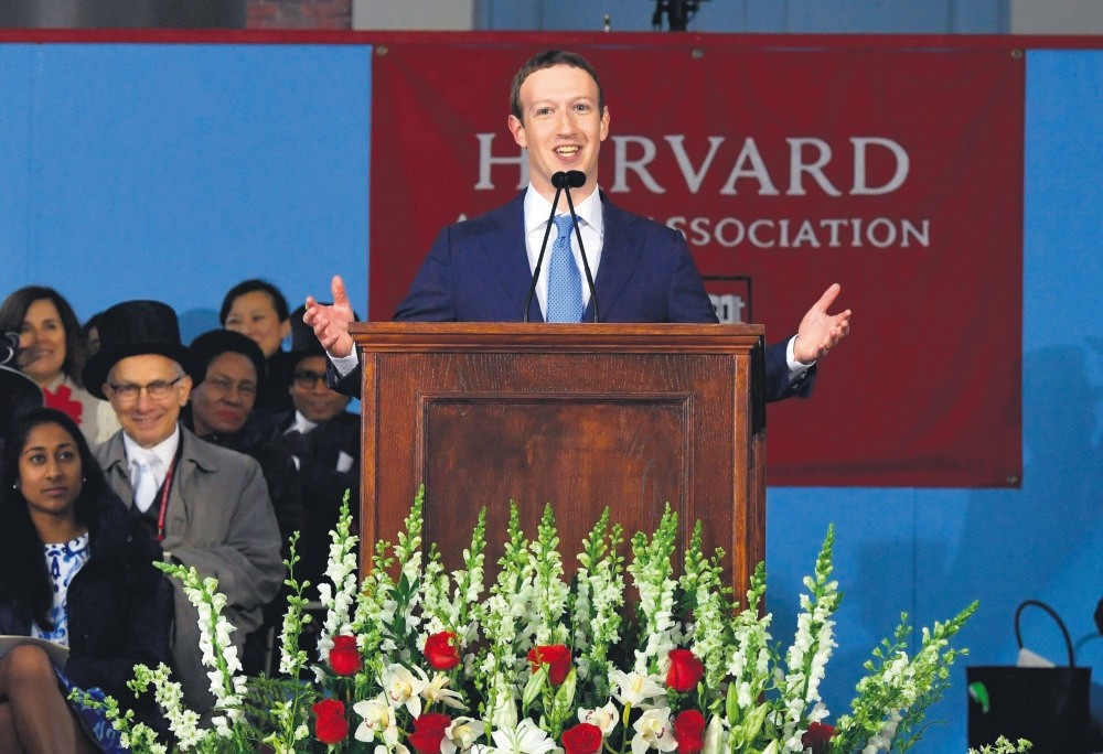 Facebook Founder and CEO Mark Zuckerberg delivers the commencement address at the Alumni Exercises at Harvardu2019s 366th commencement exercises in Cambridge.
