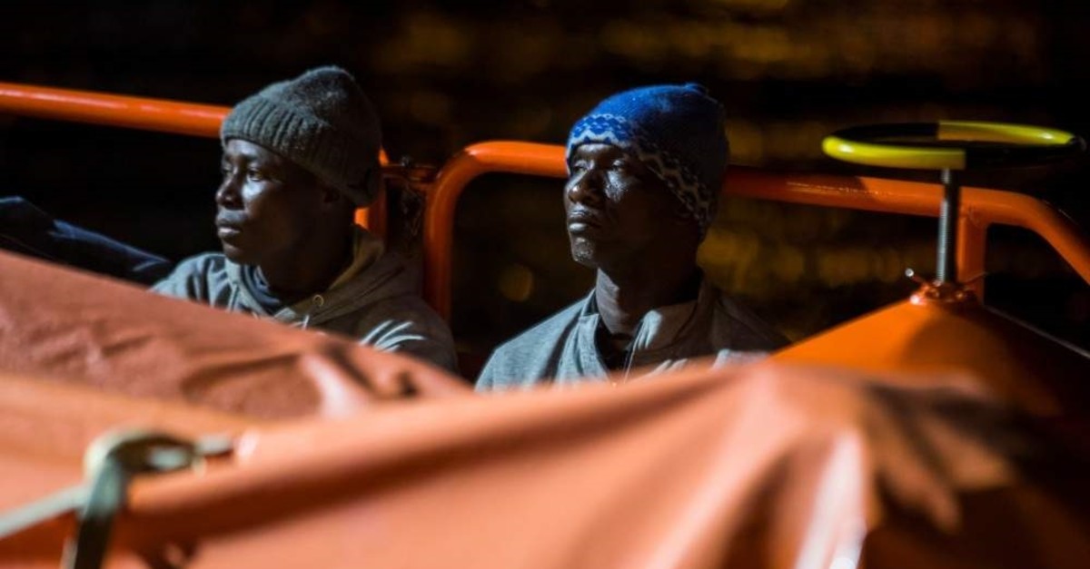 Migrants intercepted off the coast of Gran Canaria arrive aboard a Spanish maritime rescue boat at the port of Arguineguin on the island of Gran Canaria, Spain, Dec. 23, 2019. (Reuters Photo)