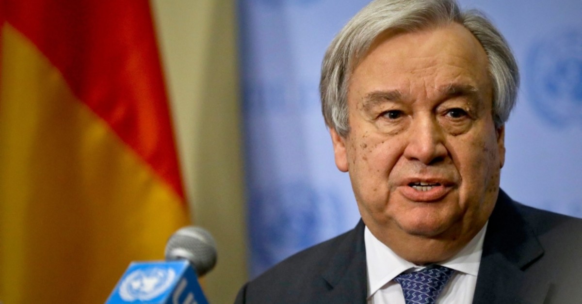 United Nations Secretary-General Antu00f3nio Guterres holds a press briefing, after meeting behind closed doors with the U.N. Security Council concerning Libya, Wednesday April 10, 2019 at U.N. headquarters. (AP Photo)