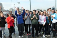Erasmus students from 8 different countries having a work-out session in Taksim, Istanbul.