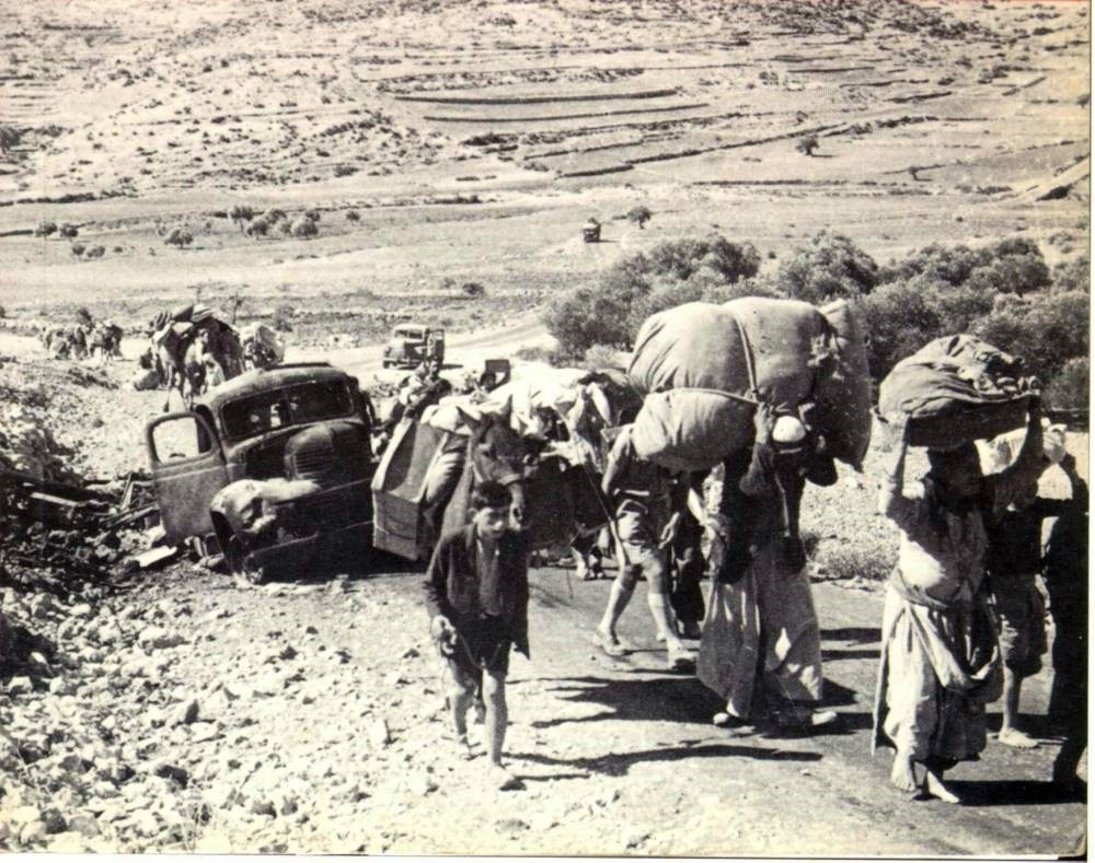 People who were suddenly forced to leave their homes try to find a safe place for themselves after the Israeli occupation in the late 1940s. 