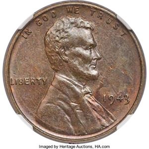Image of the 1943 bronze coin by Heritage Auction
