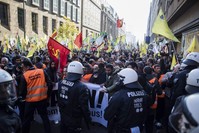 PKK-symphatizers and supporters of its jailed leader Abdullah u00d6calan hold banners demanding 'Freedom for u00d6calan' during a protest in Duesseldorf, Germany, Nov. 4, 2017. (AP Photo)