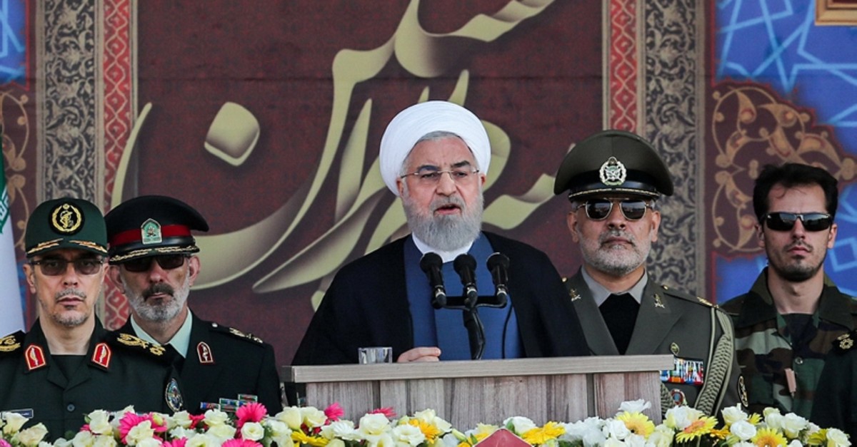 A handout picture provided by the Iran on Sept. 22, 2019 shows President Hassan Rouhani giving a speech during a military parade, in the capital Tehran. (AFP Photo)
