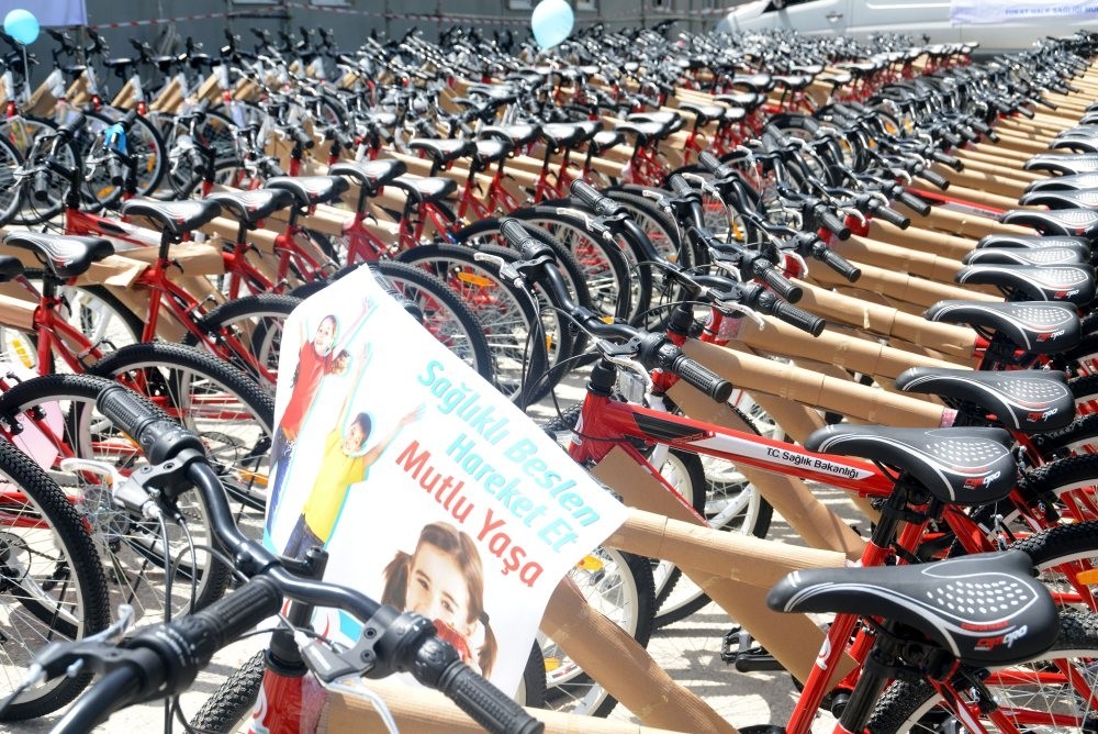 Bicycles allocated for delivery to students in the city of Tokat as part of Health Ministry's project to promote more physical activity to fight obesity.