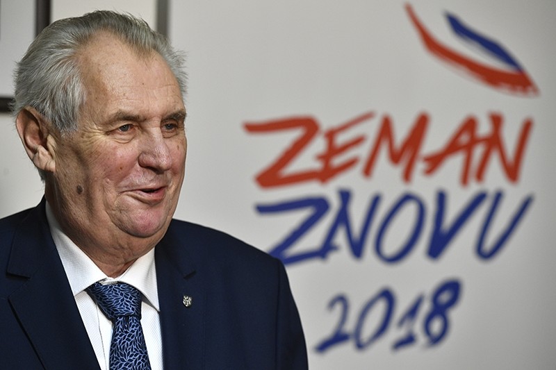 Czech President and presidential candidate Milos Zeman speaks during a press conference after the first round of presidential voting in Prague on Saturday, Jan. 13, 2018 (AP Photo)
