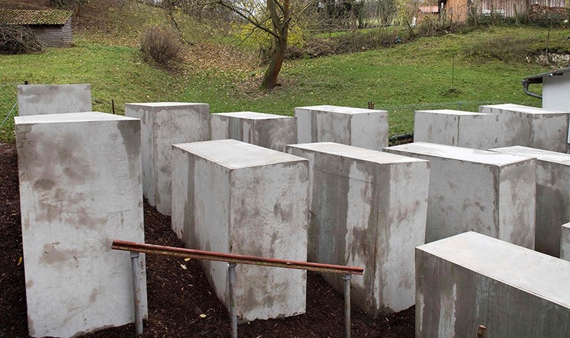 A replica of Berlin's Holocaust Memorial that was secretly erected overnight near the home of far-right AfD politician Bjoern Hoecke is pictured on November 22, 2017 in Bornhagen, eastern Germany. (AFP Photo)