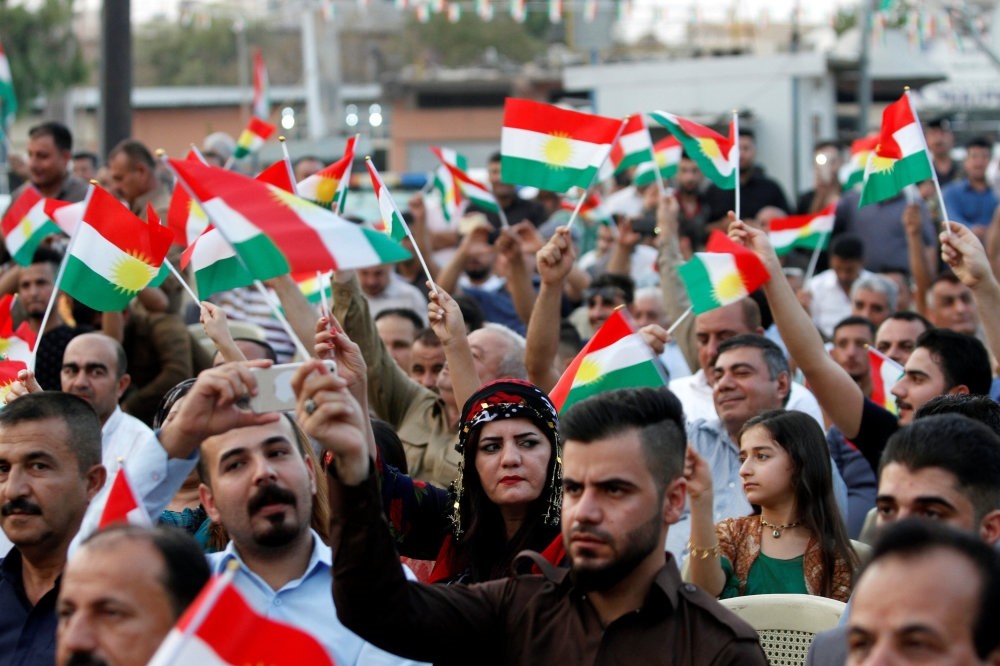People gather in support of a referendum on independence for Iraqi Kurdistan to be held on Sept. 25, Kirkuk, Iraq Aug. 16, 2017.