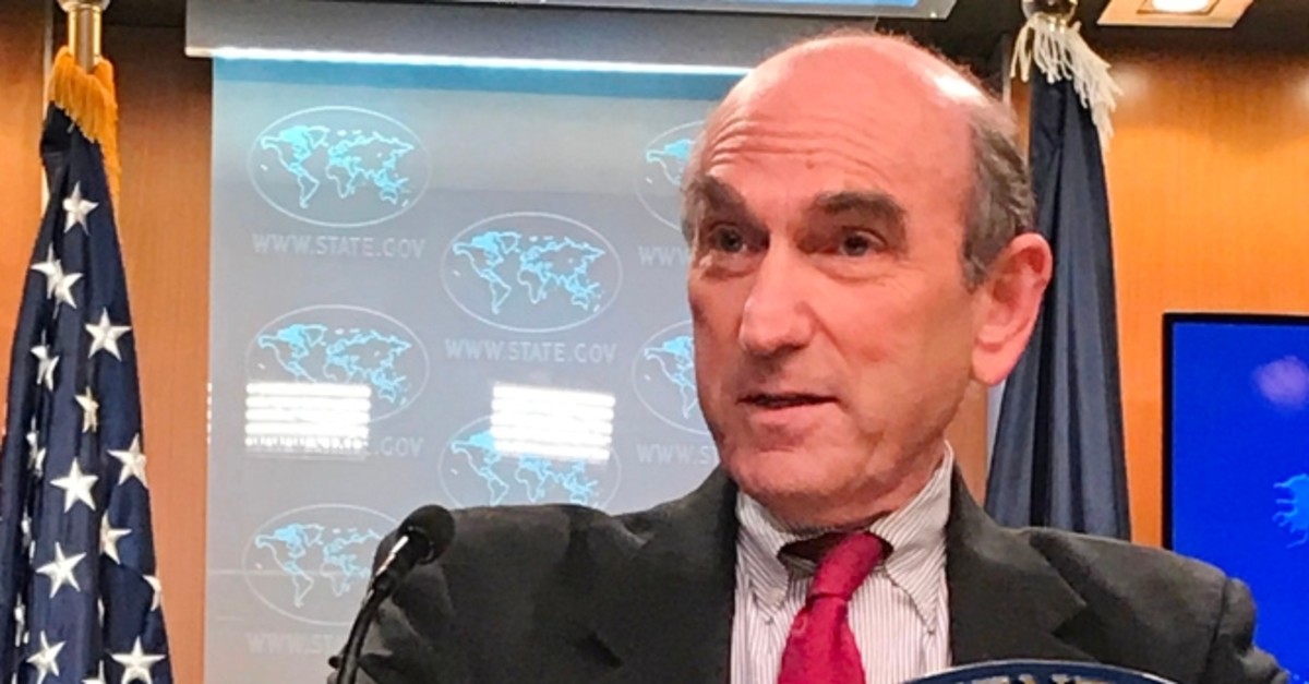 US Special Representative to Venezuela, Elliott Abrams, addresses reporters at the State Department in Washington on March 1, 2019. (AFP Photo)