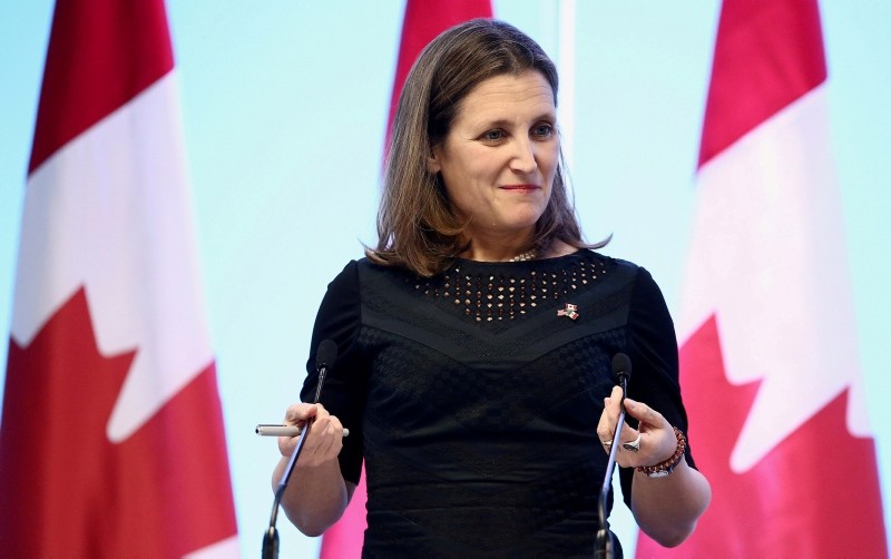Canadian Foreign Minister Chrystia Freeland gestures during a joint news conference on the closing of the seventh round of NAFTA talks in Mexico City, Mexico, March 5, 2018. (REUTERS Photo)
