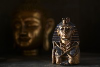 A photo taken on June 24, 2017 shows a small a sculpture of Egyptian pharaoh Tutankhamun at the ,Universal Temple, in Kazan, Russia (AFP Photo)