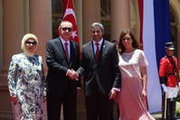 President Recep Tayyip Erdo?an shakes hands with Paraguayan counterpart Mario Abdo Benitez in December 2018. (AA File Photo)