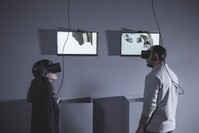 Rachel Rosin u201cI Came And Went As A Ghost Hand, Cycle I,u201d 2015  2 virtual reality headsets, monitor and painting, 2u201930u201d