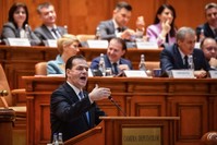 Romanian Prime Minister Ludovic Orban delivers his speech during a no-confidence vote at the Romanian Parliament, Bucharest, Feb. 5, 2020. (AFP Photo)