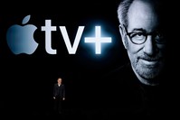 Director Steven Spielberg speaks at the Steve Jobs Theater during an event to announce new Apple products Monday, March 25, 2019, in Cupertino, Calif. (AP Photo)