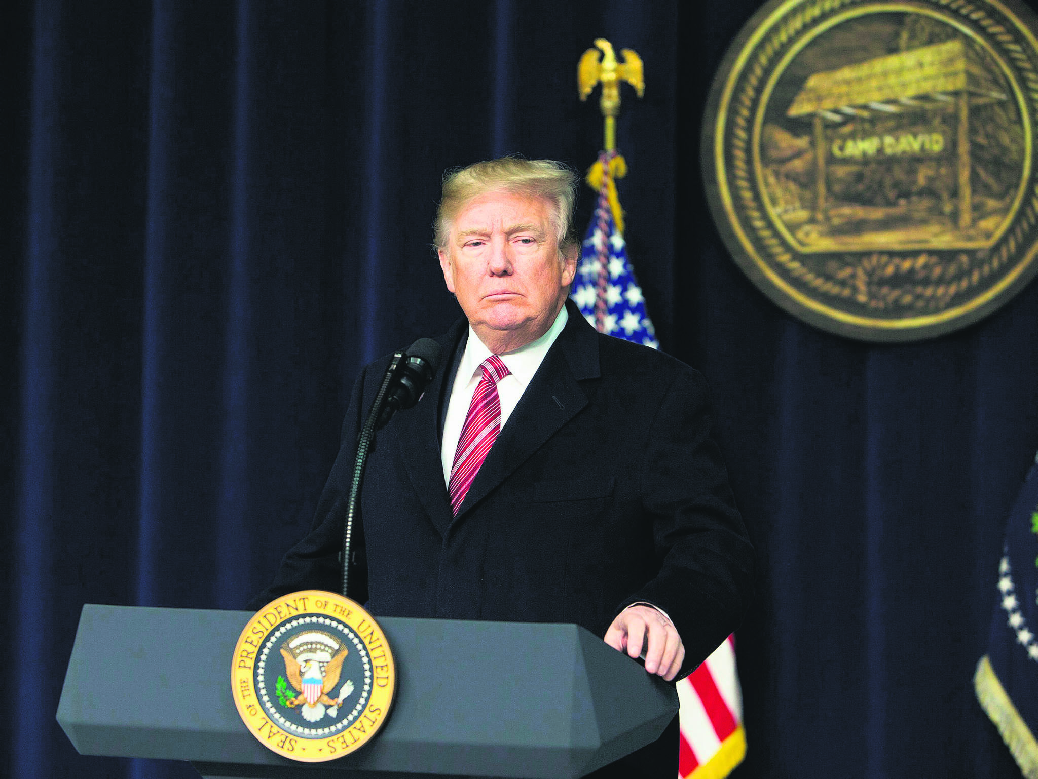 U.S. President Donald J. Trump speaks at Camp David, Maryland, Jan. 6. 