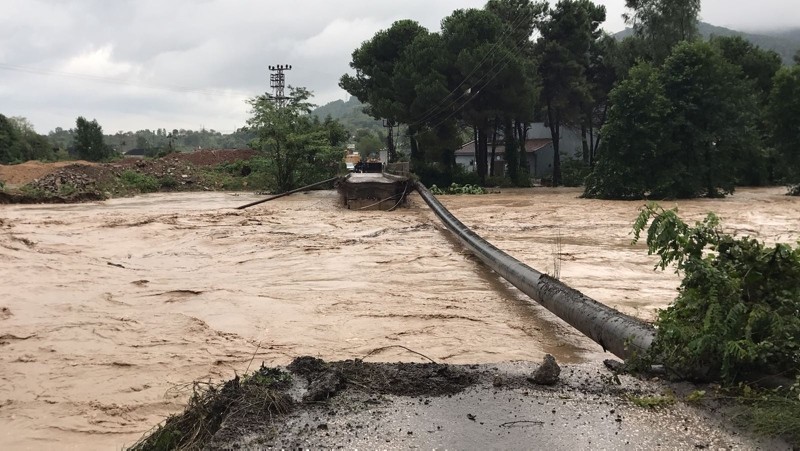A bridge located in Cevizli stream in u00dcnye district collapsed after heavy rains, in Ordu, northern Turkey, Aug. 08, 2018. (DHA Photo)