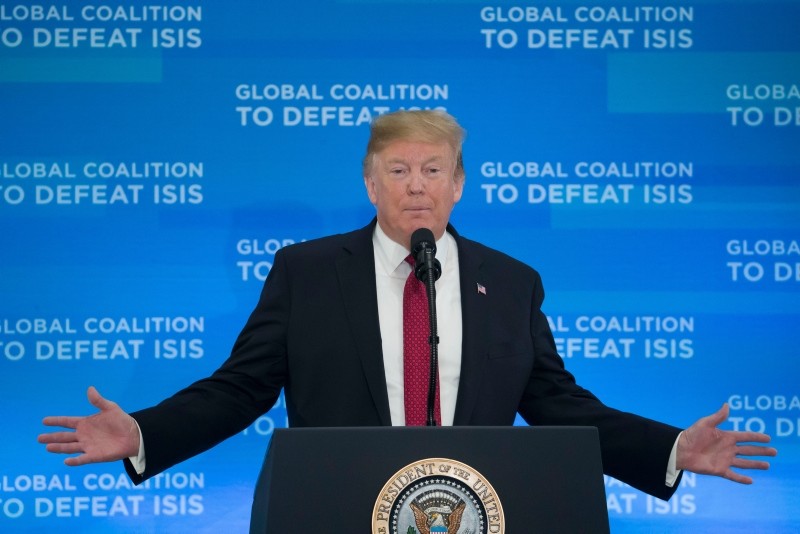 President Donald Trump speaks at the Global Coalition to Defeat Daesh meeting, at the State Department, Wednesday, Feb. 6, 2019, in Washington. (AP Photo)
