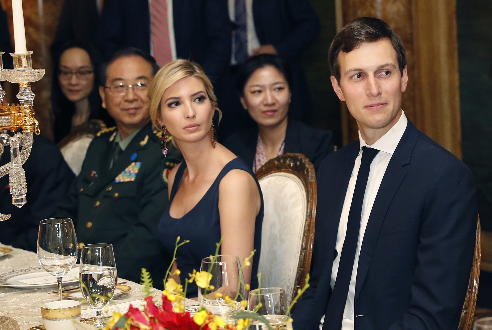 In this Thursday, April 6, 2017, file photo, Ivanka Trump is seated with her husband Jared Kushner,. (AP Photo) 