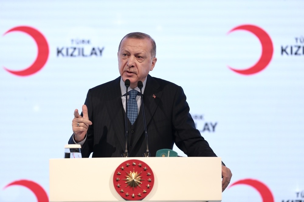President Recep Tayyip Erdou011fan speaks at a meeting of the Red Crescent in Istanbul, Jan. 28, 2019.
