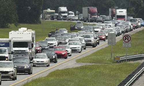 Traffic rolls at a crawl on the northbound lanes of Florida's Turnpike near the intersection of I-75 in Wildwood, Fla. on Friday, Sept. 8, 2017 (AP Photo)