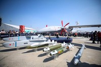 Baykar Makinau2019s latest twin-engine armed drone Aku0131ncu0131 on display at Turkeyu2019s largest aerospace and tech festival, TEKNOFEST Istanbul, Sept. 18, 2019.