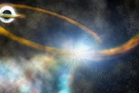 a star is torn apart into a thin stream of gas, which is then pulled back around the black hole and slams into itself, creating a bright shock and ejecting more hot material, in this artist's conception released on September 26, 2019 (Reuters Photo)