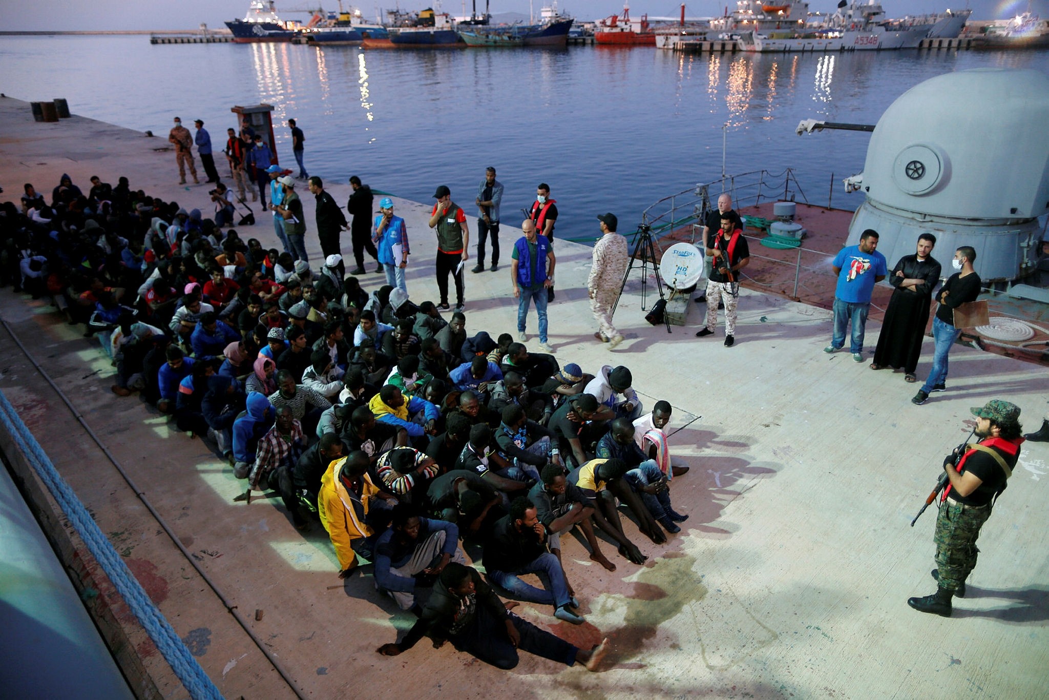 Migrants arrive at a naval base after they were rescued by the Libyan navy, Tripoli, Nov. 4.