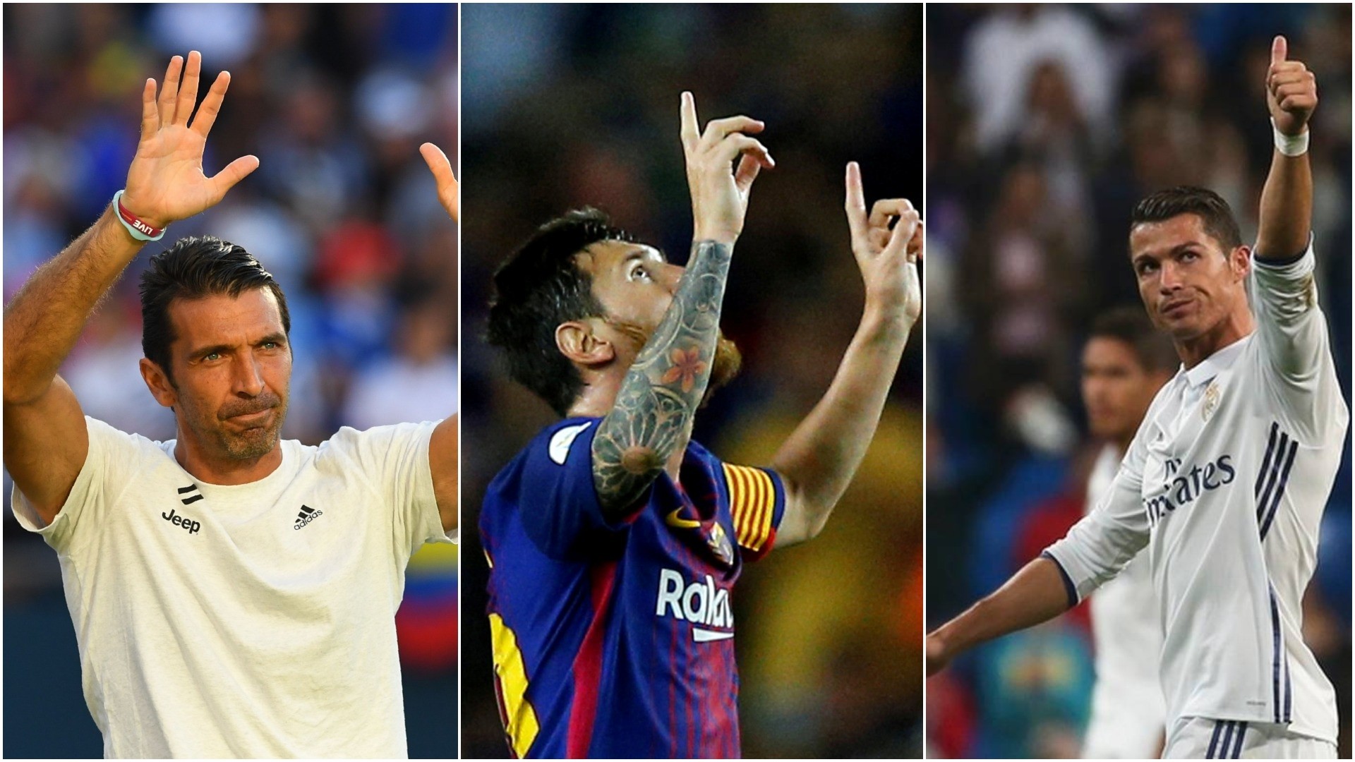 Buffon (L) joins Messi (C), Ronaldo (R) on UEFA shortlist.