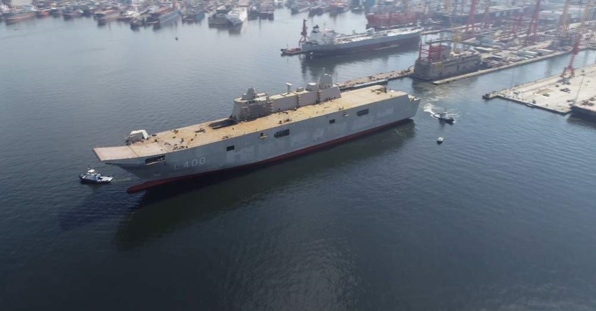 TCG Anadolu is 232 meters in length, 32 meters in width and 55 meters in height, and is said to have a full load displacement of about 27,000 tons. (AA Photo)
